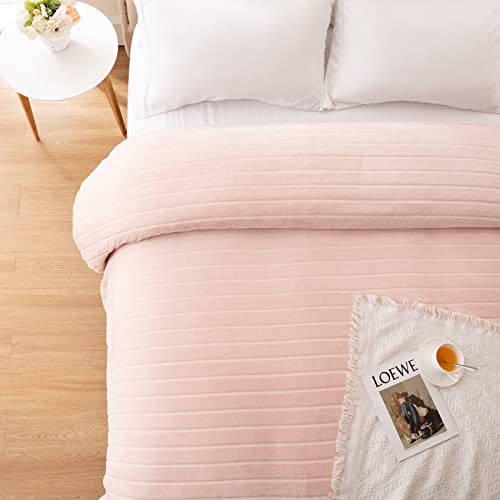 Bertte 330 Gsm Lightweight Fluffy Cozy Luxury Decorative Stripe Bed Couch Plush Throw Super Soft Fuzzy Warm Blanket, King(102"X 90"), Pink #TOP1