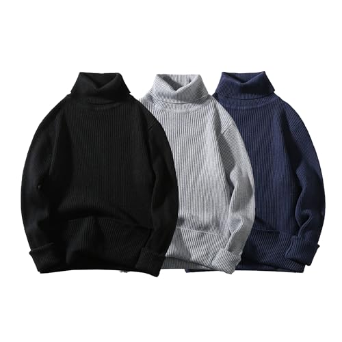 Men's Turtle Neck Ribbing Sweater Casual Ribbed Turtleneck Sweaters for Men 3PC Male Ribbed Turtleneck Sweater