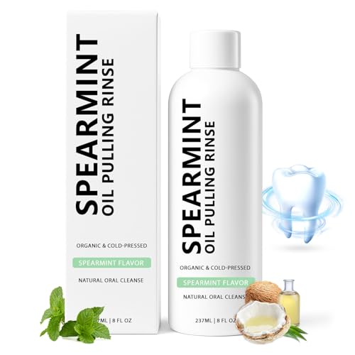 White Spearmint Oil Pulling Rinse, Cold-Pressed Coconut Mouthwash for Teeth