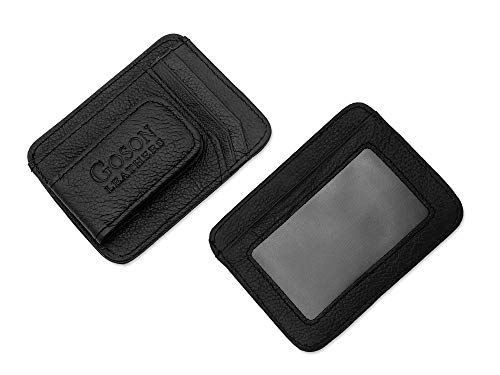 Goson Mens Leather Front Pocket Card Holder Wallet with Magnetic Money Clip Small Black