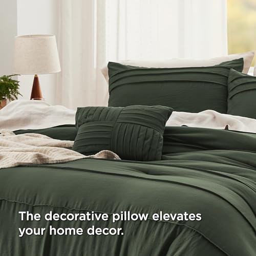 Image of Bedsure Olive Green Oversized Queen Comforter Set - 4 Pieces Pinch Pleat Bed Set, Down Alternative Bedding Sets for All Season, 1 Comforter, 2 Pillowcases, 1 Decorative Pillow