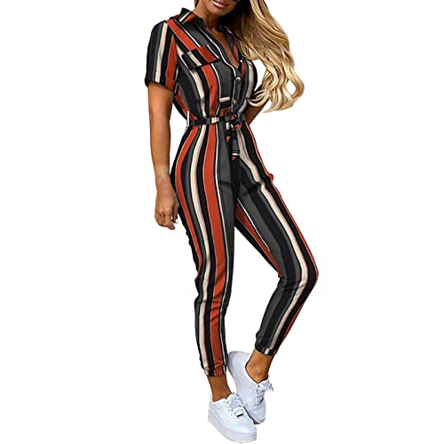 Mono de mujer de manga corta casual con cinturón y bolsillos para verano