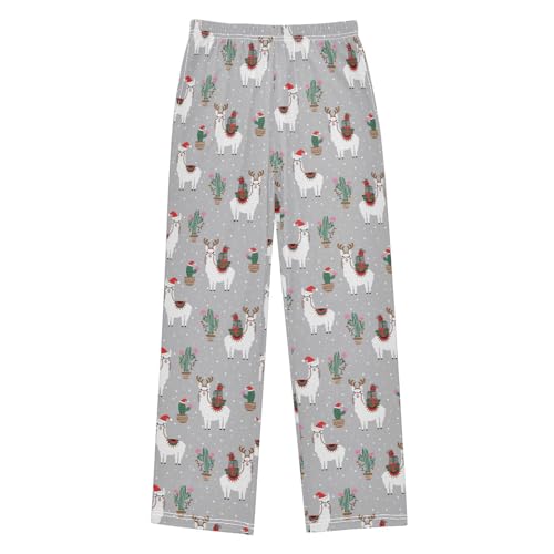 ZZXXB Merry Christmas Llama Cacti Boys Long Pants Soft Trousers Elastic Waist Kids Lounge Bottoms with Pockets S-XL