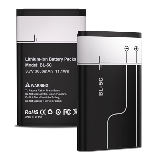 2 Packs BL-5C Battery 3.7V Rechargeable, 3000mAh New Upgrade High Capacity Battery Replacement for Household Radio, bt Speaker, Camera