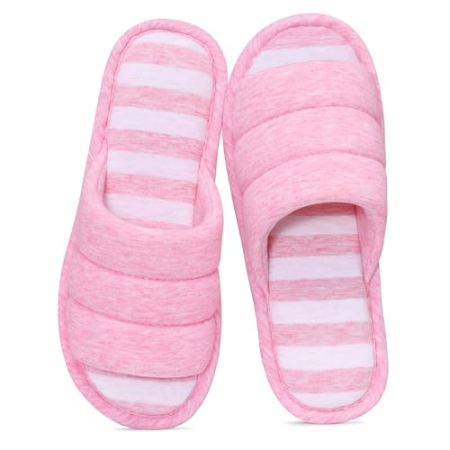 shevalues Women's Soft Indoor Slippers Open Toe Cotton Memory Foam Slip on Home Shoes House Slippers, Dark Pink 250 (Size 6-7)
