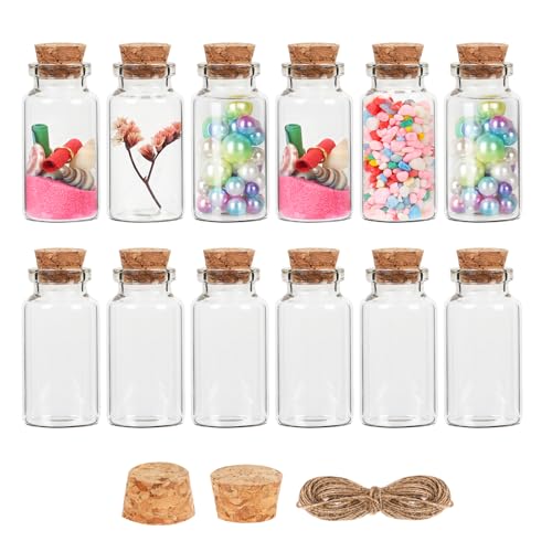 Miukada Small Bottles with Cork 25 ml, 12 Pack Glass Vials with Corks, Spell Jars, Sand Bottle, Mini Potion Bottles, Small Glass Bottle for Crafts, Decoration, Party Favors