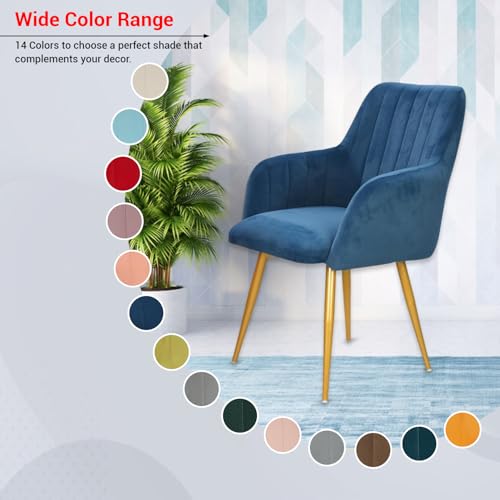 Image of Taboo Velvet Dining Chair Set of 2 | Upholstered Accent Arm Chairs | Soft Cushioned Seat with Backrest | Modern Velvet Fabric Chairs with Metal Legs | Living Room, Bedroom, Cafe & Restaurant| NavyBlue