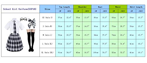 Elibelle Japanese tartan pleated school uniform cosplay costumes with socks eyeglass frame set (Black)(M = Asia L)(SSF10)