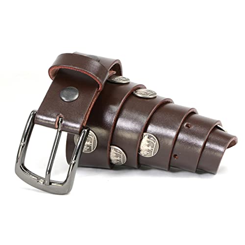 Milwaukee Leather MP7107 Men's 5 Cent Buffalo Coin - Brown Leather Belt w/Interchangeable Buckle - 1.5 inches Wide