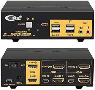 2 Port Dual Monitor KVM Switch HDMI 4K@60Hz YUV 4:4:4 with Audio Outputs and USB 2.0 HUB CKL-922HUA-2