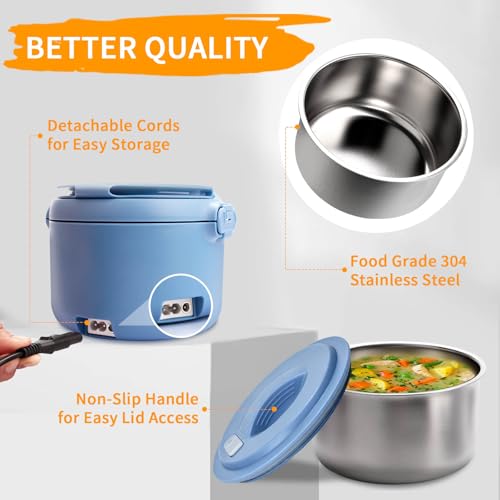 Aotto Electric Lunch Box, 12V 24V 110V 3 in 1 Portable Food Warmer Heated Lunch Boxes for Adults, 32oz Leakproof, Lunch Warmer & Food Heater for Travel, Car, Truck, Office Use - Blue by Aotto - Image 7