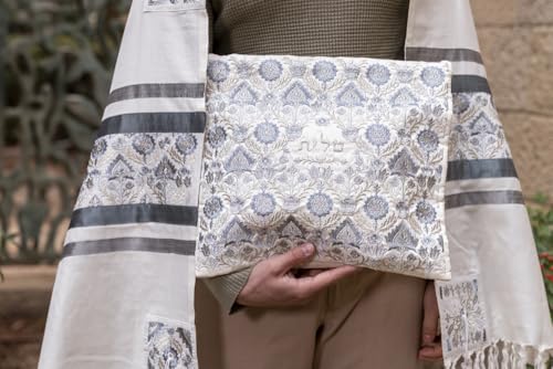 EMANUEL Yair Tallit Prayer Shawl Set with Yarmulke and Tallis Bag | Silk Embroidered Oriental Pattern4