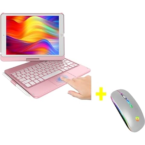 KBCASE iPad 9th Generation Case with Keyboard, Touchpad Keyboard Case for iPad 9th/8th/7th 10.2 inch, 360°Rotatable Case with Pencil Holder & LED Wireless Mouse Laptop Mouse Wireless Computer Mouse Cover
