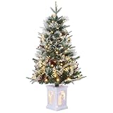 Albero di Natale Artificiale da 90 cm: Aggiungi un tocco festivo alla tua casa con questo albero innevato pre-illuminato, dotato di 78 luci LED calde e base solida decorativa, perfetto per soggiorno, camera o ufficio.