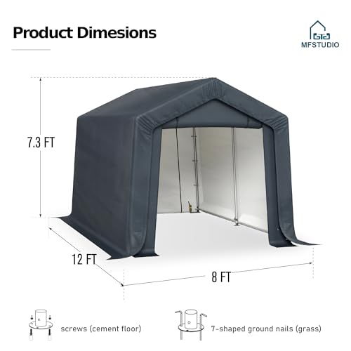 MFSTUDIO Portable Storage Shed 8x12ft, Garage Car Tents Motorcycle Carport - Image 3