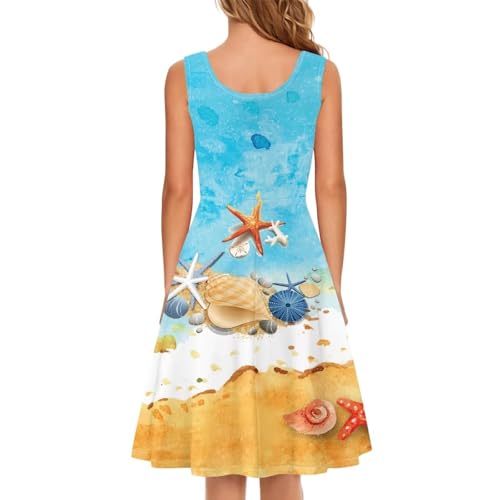 Image of Women Stylish Tank Dresses Sleeveless Round Neck Midi Casual Dress with Pocket for Summer