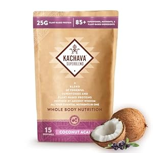 KaâChava Whole Body Meal Shake Coconut Acai 2 lb â Vegan Protein Powder with 85+ Superfoods & Greens â Plant-Based Meal Replacement â Probiotics & Digestive Enzymes â Gluten & Dairy Free (15 Servings)