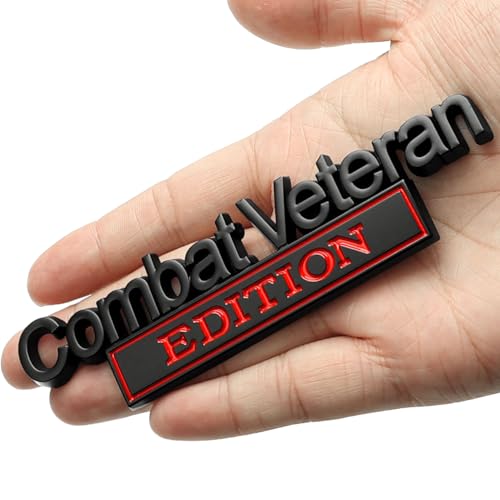 Image of Car Emblem for Combats Veteran Edition with 2 Adhesives, 3D Badge Decal for Trucks, Metal Stickers Replacement Compatible with Universal Vehicle, Veteran Gifts for Men (Black & Red)