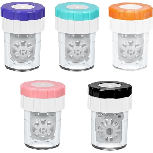 SUMECH 5 PCS Contact Lens Cleaner -Contact Lens Barrel Cases - Manual Rotation Cleaning Container - Durable & Safe - Ideal for Everyday Use - Black, Blue, Pink, Orange, Green