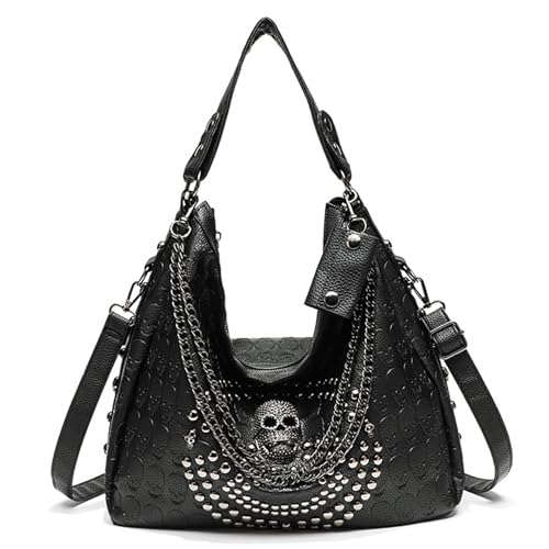 Skull Handbag, 14x6x13 Soft Washed Leather Skull Purse with Heavy Duty Zipper & Adjustable Shoulder Strap, Gothic Carrier for Work, Shopping, School, Travel