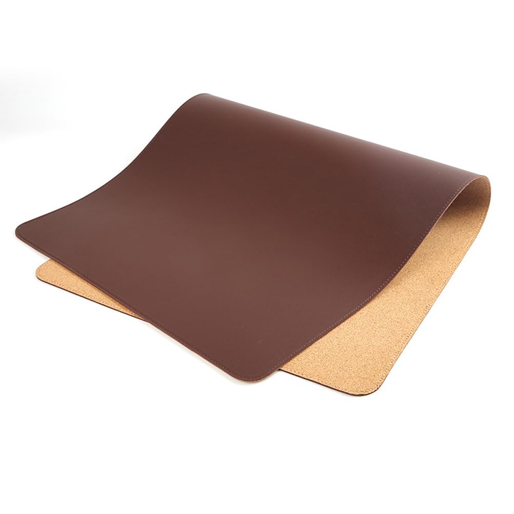 Doppelseitige Schreibtischunterlage, großes PU-Leder-Mauspad mit Naturkork, wasserdichte Schreibtischunterlage aus PU-Leder, rutschfeste Schreibunterlage für Büro, Zuhause, Schule (Dunkelbraun, 140 x