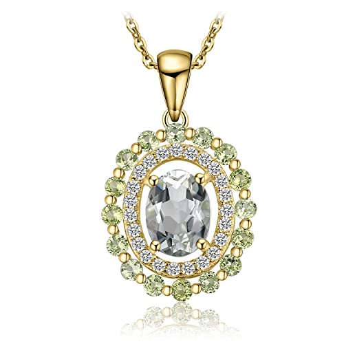 JewelryPalace 2ct Oval Naturelle Amethyste Vert Pendentif Peridot Rond en Argent Sterling 925 Pour Femme, Ensemble Parure de Bijoux Fille, Plaque Or Jaune Collier Chaine Cadeau Anniversaire 45CM