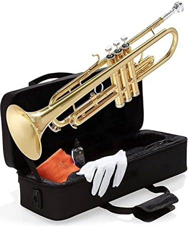 Mendini By Cecilio Bb Trumpet - Trumpets for Beginner or Advanced Student w/Case, Cloth, Oil, Gloves - Brass Musical Instruments For Kids & Adults