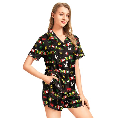 Image of Silk Satin Pajama Set for Women Summer Lounge Pjs Sets 2 Piece Suit Ladies Button Down Tops And Shorts Sleepwear