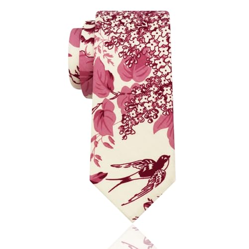 Image of Luckyvestir Mens Ties, Sage /Dusty Blue /Pink Floral Ties for Men, 2.76 inch Cotton Flower Necktie for Wedding /Groomsmen /Party