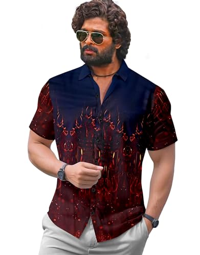 Image of LAMBOO Men's Pushpa 2 The Rule Print Designe Printed Lycra Fabric Slim Fit Short Sleeve Shirt