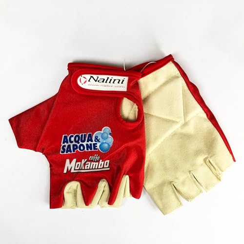 PRO' line Guantes Vintage Profesionales Rojos para Ciclismo: Agua & Jabón-Café Mokambo Resistentes, Anticallos Acolchado Antichoque Gimnasio Bicicleta de Carreras MTB Spinning Large