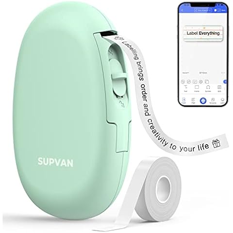 SUPVAN Labeler Maker E10 Mini Label Printer Wireless Connection Label Maker Machine with Tape Multiple Templates Available Labelmaker for Office Organization Home Kitchen Storage Green Cover