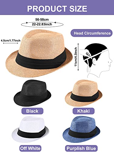 4 Pieces Straw Fedora Hats For Men Women Summer Panama Short Brim Hat With Black Band (Retro Style) #TOP1