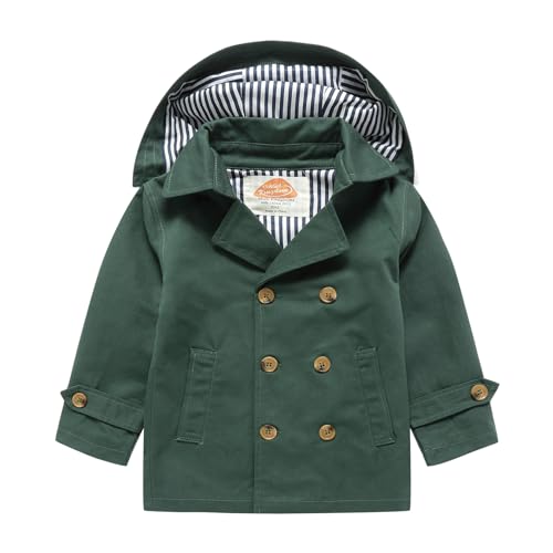 Veste à capuche amovible style trench coat imperméable et chaud pour garçon