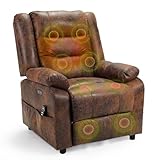 Asukale Elektrischer Relaxsessel Fernsehsessel Massagesessel mit Aufzug Heizung Liegefunktion Flockleder (Braun)