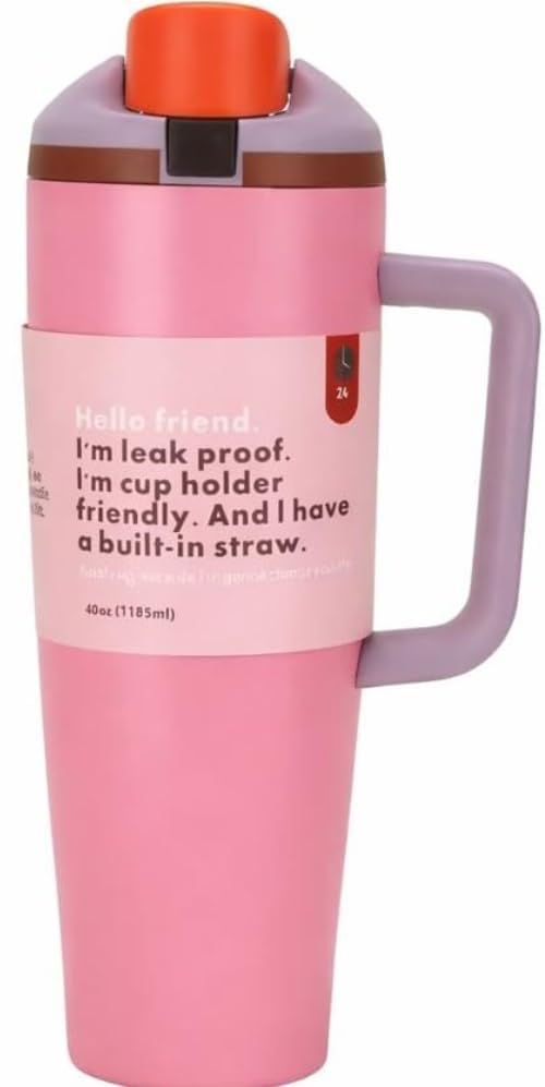 Image of HomeCloud Double-Wall Insulated Stainless Steel Water Bottle with Straw - Leak-Proof Two-Way Spout, BPA-Free, Bucket Handle, Reusable Travel Bottle, Daybreak (H Pink)