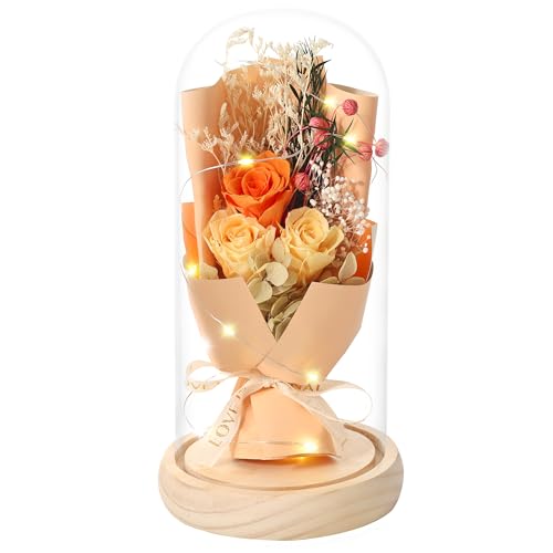 Vesbobo Preserved Flowers Bouquet, Flowers for Delivery Prime Gifts, for Her, Mom, Wife Suitable for Birthday, Mother’s Day, Anniversary, Christmas, Wedding. Flowers for Decoration(Orange/Yellow)