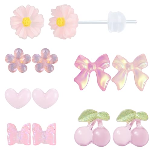 Image of Plastic Earrings for Sensitive Ears Flower Studs for Women