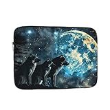 JKLQWC Wolfs bedruckte Laptoptasche für Männer und Frauen, stoßfeste Laptoptasche für Reisen, Büro, Schule, Schwarz , 17 inch