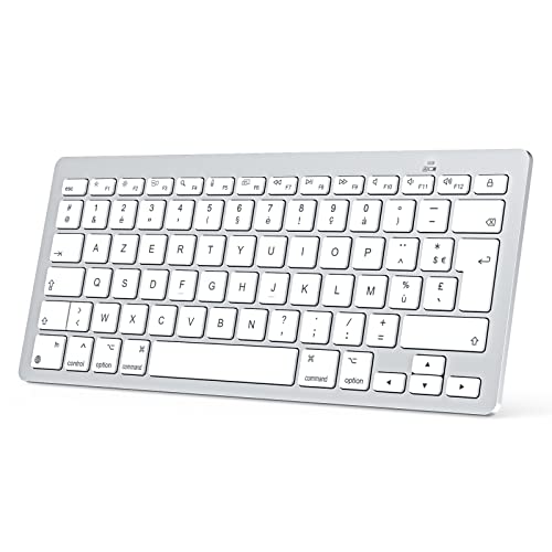 OMOTON Clavier Bluetooth pour Mac, Clavier Mac sans Fil pour Apple MacBook Pro, MacBook Air, iMac, iMac Pro, Clavier Français AZERTY Compact, Ultra Mince, Silencieux, Argent