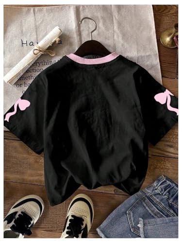 SHENHE Girl's Summer Cute Graphic Tee Number Bow Print Crew Neck Short Sleeve Tshirt Top2
