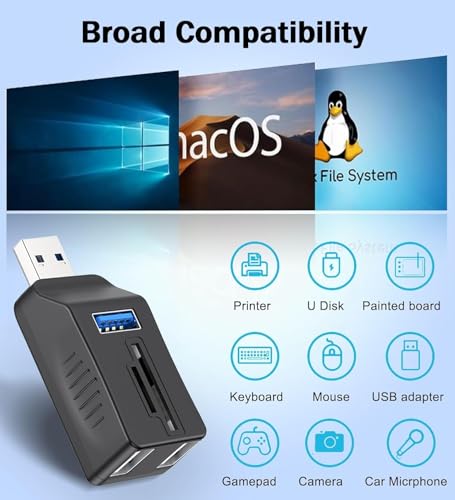 Image of 5-Port USB 3.0 Hub with SD TF Card Reader, USB Extender Adapter with Memory SD /Micro SD Card Reader, USB 3.0 /2.0 Ports, Portable Spltter for Laptop,PC, Camera, Flash Driver, HDD (5Port 2X USB 2.0)