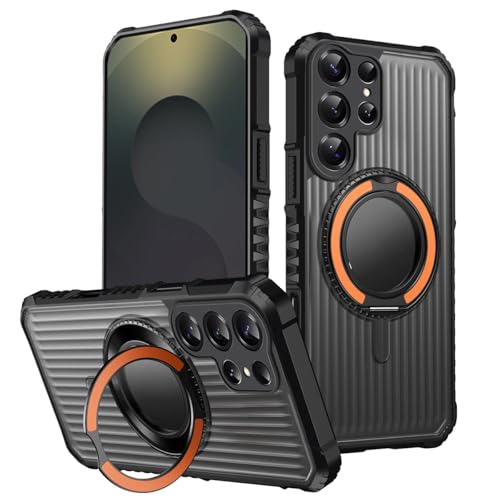 Coque magnétique Galaxy S25 orange avec anneau pour support voiture et vidéos