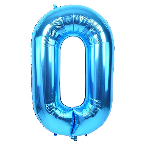 Image of TONIFUL 40 Inch Blue Number 0 Balloons Large Foil 2027 Grad New Year Decor | Blue 0 Balloon for 2027 Graduation New Year, 10th 30th 40th 50th Birthday, Blue Birthday Party Decoration for Men Boys Teens