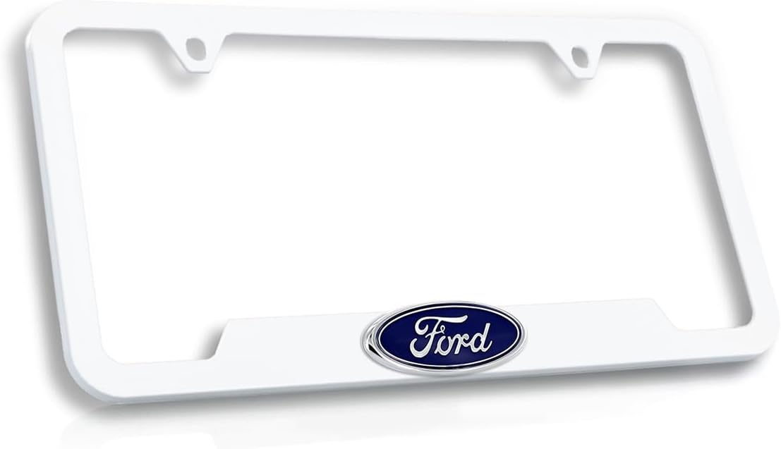 Ford 3D Badge Logo White ABS Plastic License Plate Frame Holder 2 Hole