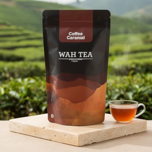 Image of Wah Tea Coffee Caramel Loose Leaf Black Tea - Rich Coffee & Caramel Dessert Blend | Chocolate & Vanilla Notes | Smooth, Indulgent Gourmet Flavor | 100g