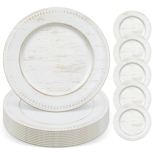 Widecook 12 Pcs 13" Vintage White Charger Plates Round Beaded Chargers Bulk for Dinner Plates Serving for 12 Guest for Antique Wedding Holiday Party Bridal Shower Event Dinner Table Setting Decoration