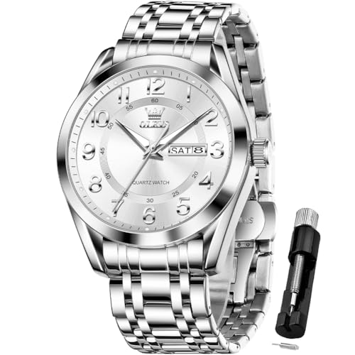 Image of OLEVS Mens Watches Business Large Numer Easy to Read Quartz Watch Stainless Steel Waterproof Luminous Date Casual Male Watch