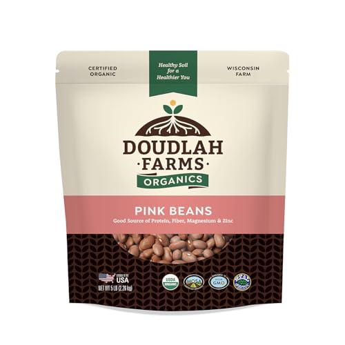 Organic Pink Beans 5 lb - Non-GMO, USDA Organic, Tested Clean Certified, Vegan - Rich in Fiber & Protein for Soups, Burritos, Salads & Chili, Grown in the USA, Farmed On Regenerative Soil From Doudlah Farms