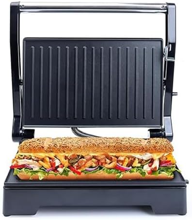Milton Premium 800 Watt 180° Electric Grill Sandwich Maker | Auto Cut-Off | Cool Stainless steel Uni Touch Body | Non-Stick | Non Toxic BPA, PTFE Free | 1 Year Warranty - Griller + Wooden Tongs
